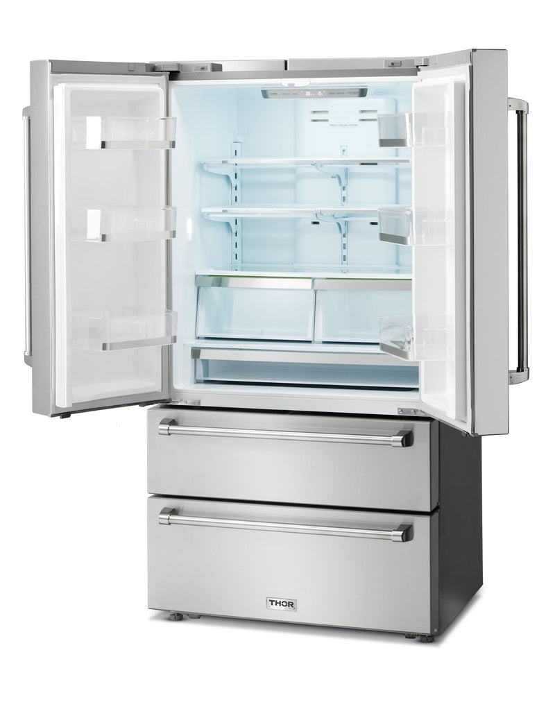 Thor Kitchen 6-Piece Appliance Package - 36-Inch Gas Range, Under Cabinet Range Hood, Refrigerator, Dishwasher, Microwave, and Wine Cooler in Stainless Steel