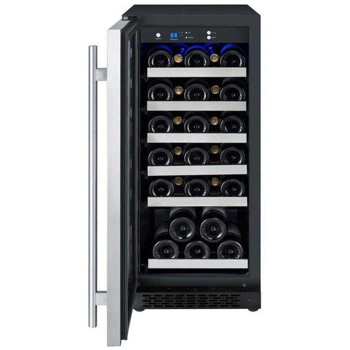 Allavino 15" Wide FlexCount II Tru-Vino 30 Bottle Single Zone Stainless Steel Left Hinge Wine Refrigerator AO VSWR30-1SL20