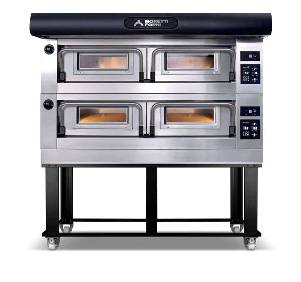 AMPTO Electric Pizza Oven P120 49'' x 26'' x 7'' (Chamber) 208/240/60/3 - 2 Decks with tray guide base