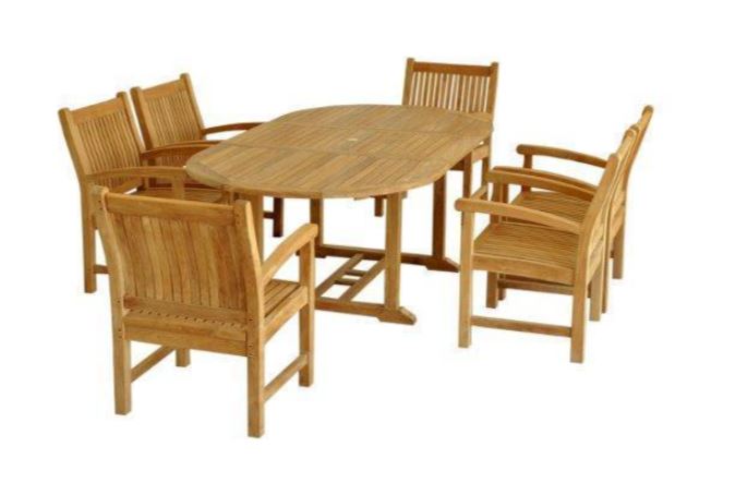 Anderson Teak Bahama Sahara Armchair 7-Piece 87" Oval Dining Set - Set-86