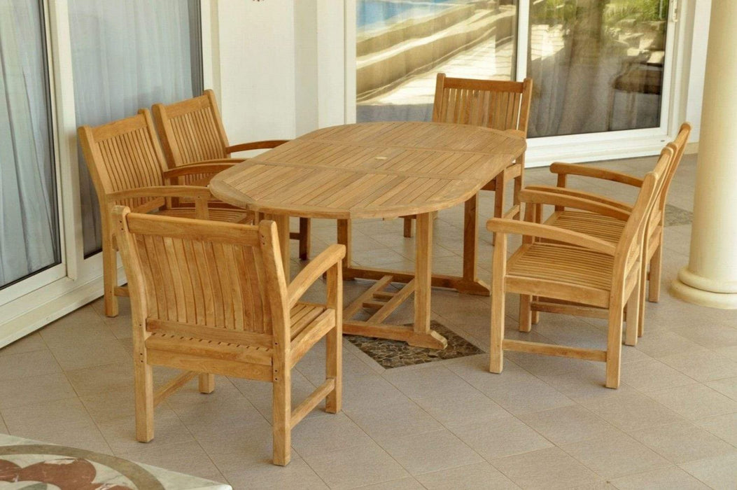 Anderson Teak Bahama Sahara Armchair 7-Piece 87" Oval Dining Set - Set-86