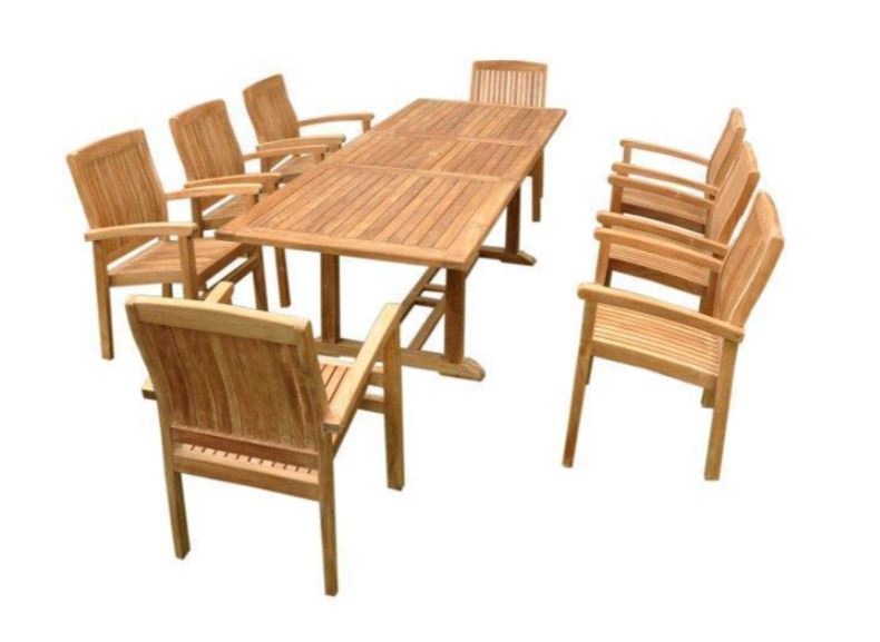 Anderson Teak Bahama Stackable Sahara 9-Piece Rectangular Dining Set B - Set-80