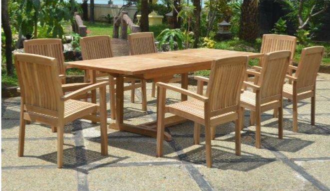 Anderson Teak Bahama Stackable Sahara 9-Piece Rectangular Dining Set B - Set-80