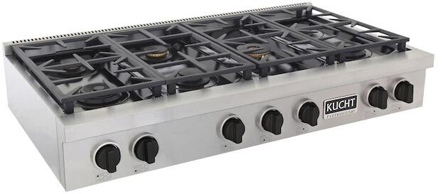 Kucht 48-Inch 6 Burner Gas Rangetop in Stainless Steel with Toxedo Black Knob (KFX489T-K)