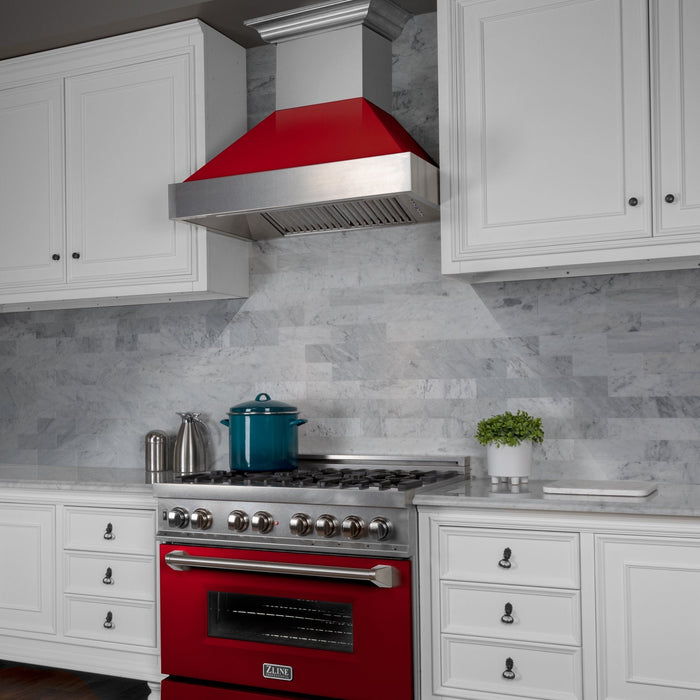 ZLINE DuraSnow Stainless Steel Range Hood with Red Gloss Shell