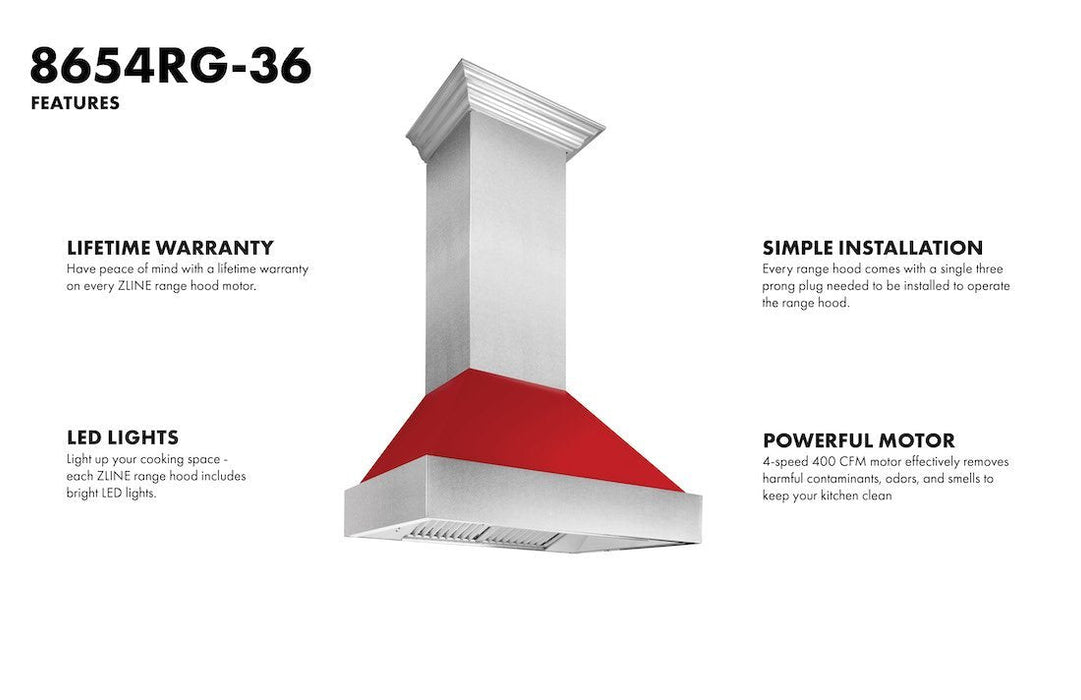 ZLINE DuraSnow Stainless Steel Range Hood with Red Gloss Shell