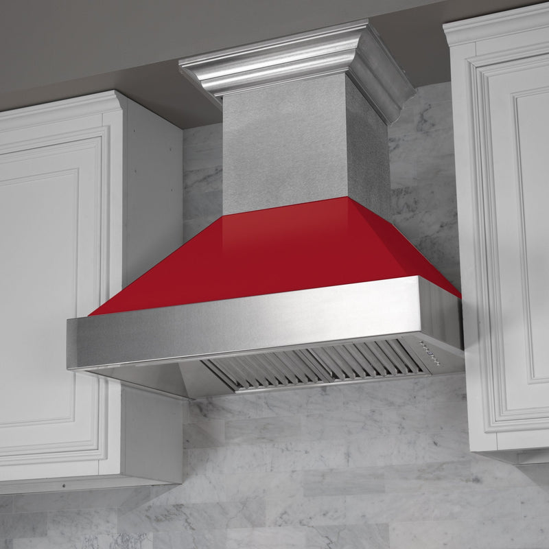 ZLINE DuraSnow Stainless Steel Range Hood with Red Gloss Shell