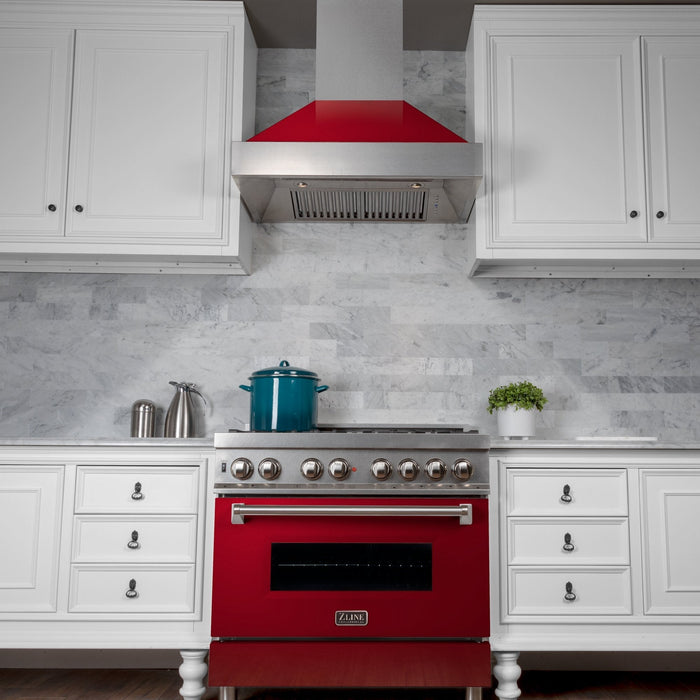 ZLINE DuraSnow Stainless Steel Range Hood with Red Gloss Shell