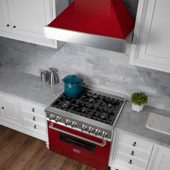 ZLINE DuraSnow Stainless Steel Range Hood with Red Gloss Shell