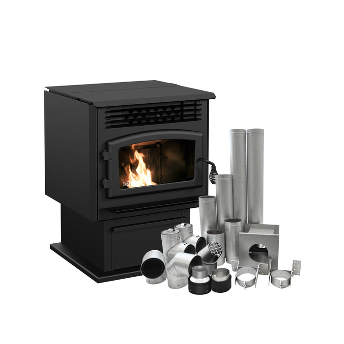 Drolet Eco-55 Pellet Stove With 4" Basement Venting Kit DP00070KVB