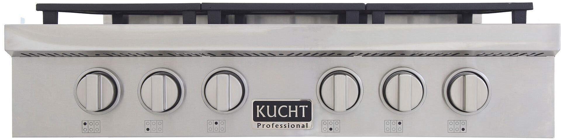 Kucht 36-Inch 6 Burner Gas Rangetop in Stainless Steel with Silver Accents (KFX369T-S)