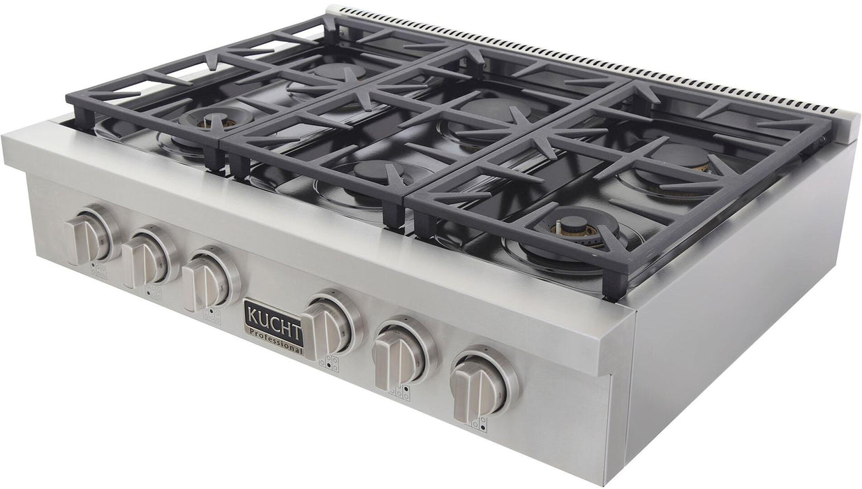 Kucht 36-Inch 6 Burner Gas Rangetop in Stainless Steel with Silver Accents (KFX369T-S)