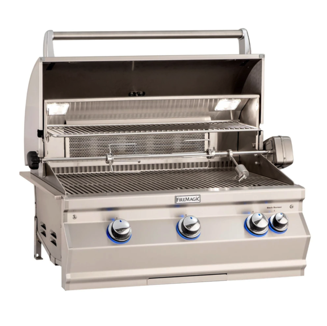 Fire Magic Aurora A540i 30-Inch Natural Gas Built-In Grill w/ 1 Sear Burner, Backburner, Rotisserie Kit and Analog Thermometer - A540I-8LAN - Fire Magic Grills