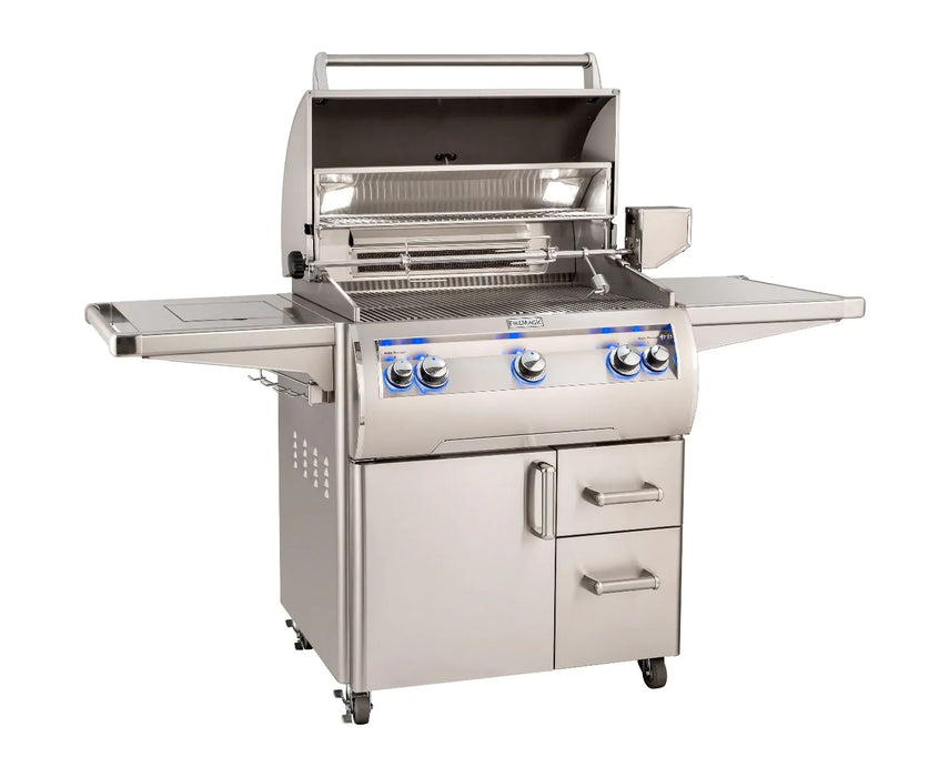 Fire Magic Echelon Diamond E660s 30" Natural Gas Freestanding Grill w/ Flush Mounted Single Side Burner, Backburner, Rotisserie Kit, 1 Sear Burner and Analog Thermometer - E660S-8LAN-62