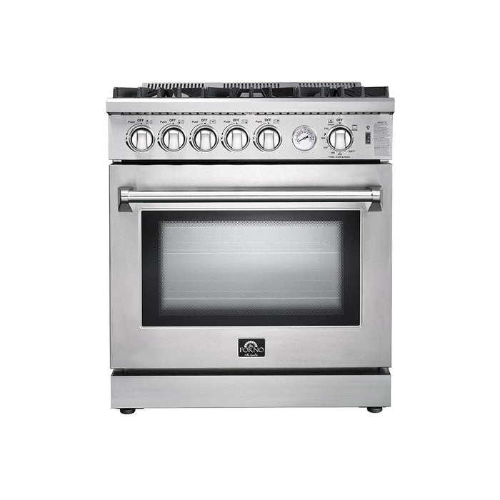 Forno 3-Piece Appliance Package - 30-Inch Gas Range, French Door Refrigerator, and Dishwasher in Stainless Steel