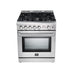 Forno 3-Piece Appliance Package - 30-Inch Gas Range, Pro-Style Refrigerator, and Wall Mount Hood in Stainless Steel