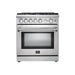 Forno 3-Piece Appliance Package - 30-Inch Gas Range, Pro-Style Refrigerator, and Wall Mount Hood in Stainless Steel