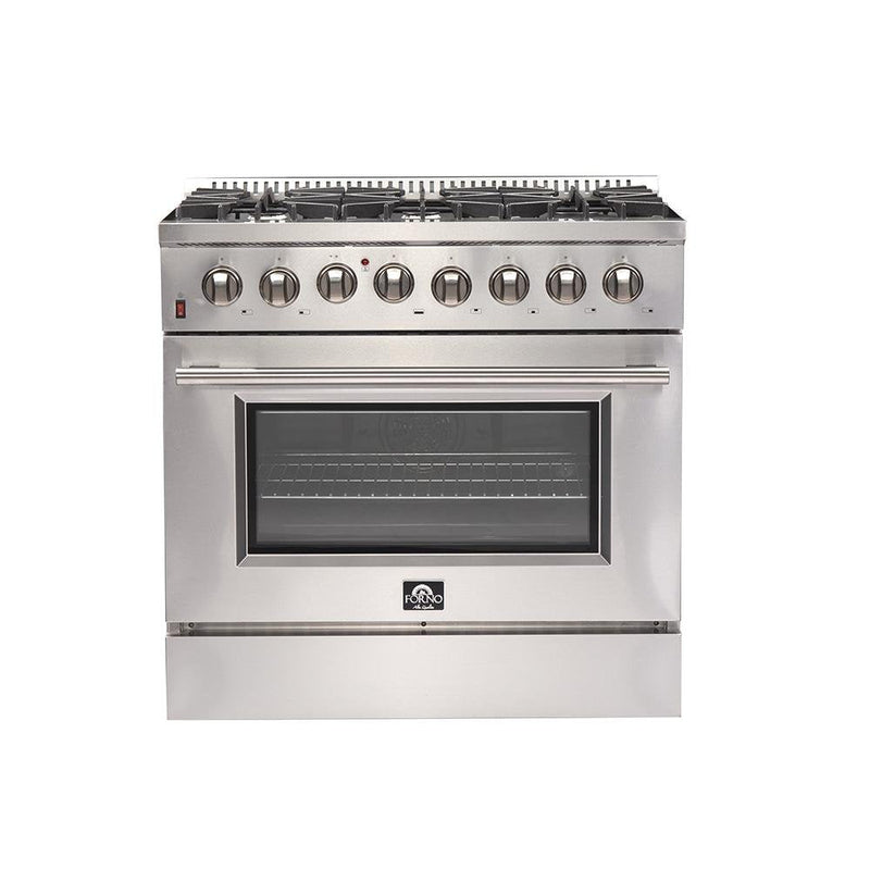 Forno 3-Piece Appliance Package - 36-Inch Dual Fuel Range, French Door Refrigerator, and Dishwasher in Stainless Steel
