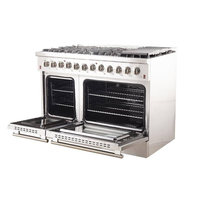 Forno 3-Piece Appliance Package - 48-Inch Dual Fuel Range, Pro-Style Refrigerator, and Dishwasher in Stainless Steel