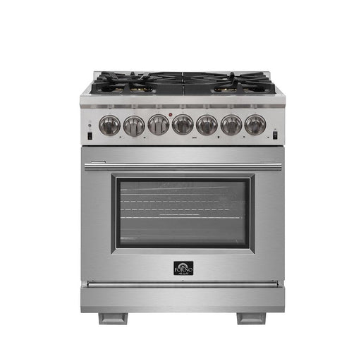 Forno 3-Piece Pro Appliance Package - 30-Inch Dual Fuel Range, French Door Refrigerator, and Dishwasher in Stainless Steel