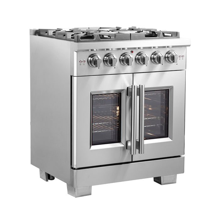 Forno 30″ Capriasca French Door Gas Range • 5 Sealed Dual-Ring Brass Burners • FFSGS6460-30