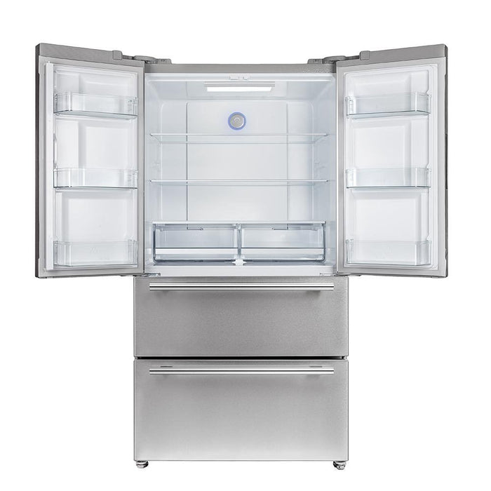Forno 4-Piece Appliance Package - 36-Inch Electric Range, French Door Refrigerator, Dishwasher, and Microwave Oven in Stainless Steel