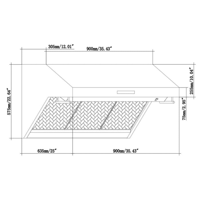 Forno Ansedonia 36" Wall Mount Range Hood with Red Light Warmer, Shelf/Backsplash, and 1200 CFM Motor -FRHWM5029-36HB