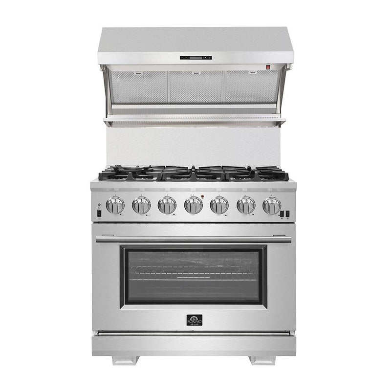 Forno 2-Piece Appliance Package - 36-Inch Electric Range and Wall Mount Range Hood with Backsplash in Stainless Steel
