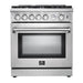 Forno 4-Piece Appliance Package - 30-Inch Gas Range, Refrigerator with Water Dispenser, Microwave Oven, & 3-Rack Dishwasher in Stainless Steel