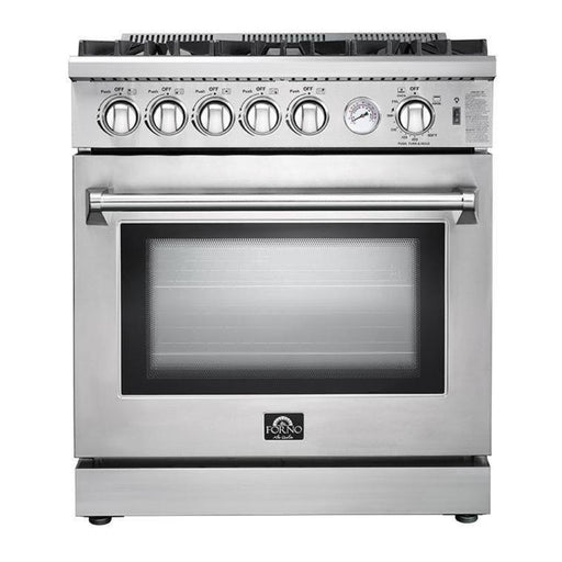 Forno 4-Piece Appliance Package - 30-Inch Gas Range, 56-Inch Pro-Style Refrigerator, Microwave Oven, & 3-Rack Dishwasher in Stainless Steel