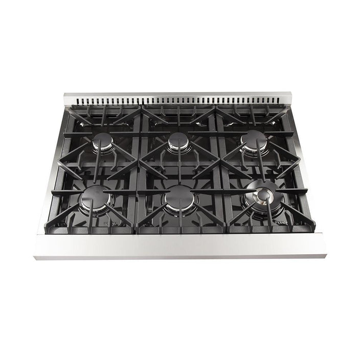 Forno 4-Piece Appliance Package - 36-Inch Dual Fuel Range, Refrigerator, Microwave Drawer, & 3-Rack Dishwasher in Stainless Steel