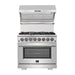 Forno 4-Piece Pro Appliance Package - 36-Inch Dual Fuel Range, Pro-Style Refrigerator, Wall Mount Hood with Backsplash, and Dishwasher in Stainless Steel