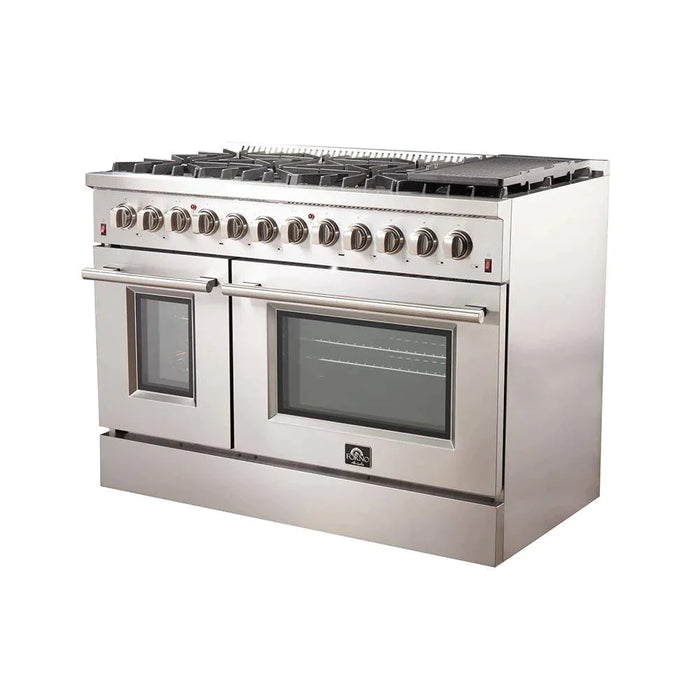 Forno 2-Piece Appliance Package - 48-Inch Dual Fuel Range & 60-Inch Pro-Style Refrigerator in Stainless Steel