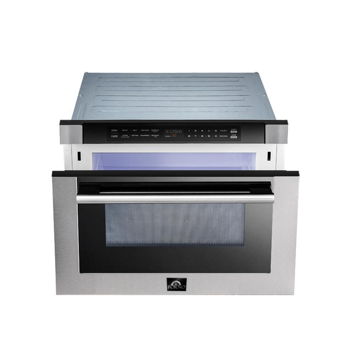Forno 5-Piece Appliance Package - 30-Inch Gas Range with Air Fryer, 56-Inch Pro-Style Refrigerator, Wall Mount Hood, Microwave Drawer, & 3-Rack Dishwasher in Stainless Steel