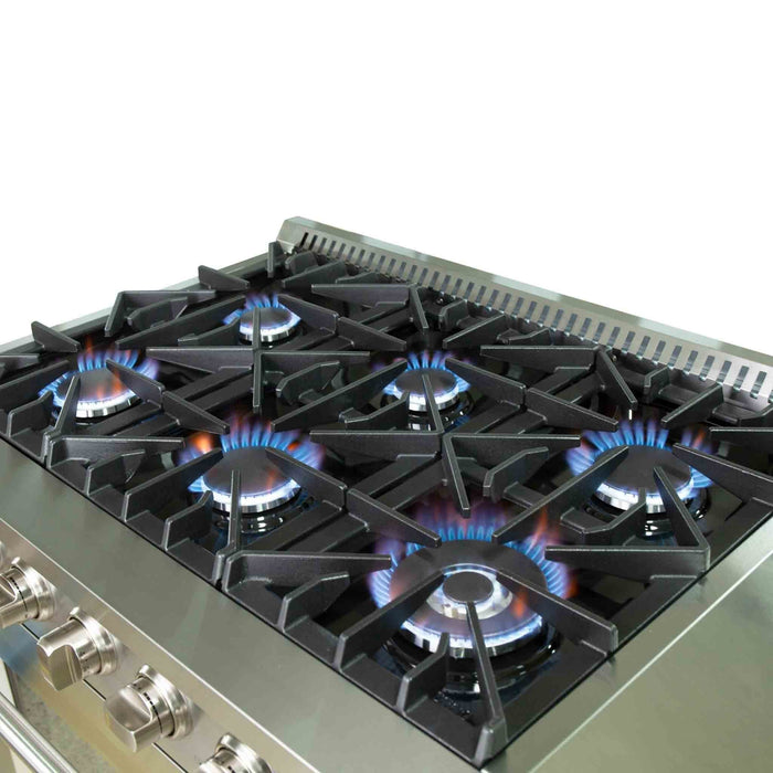 Forno 5-Piece Appliance Package - 36-Inch Gas Range, Refrigerator, Wall Mount Hood, Microwave Oven, & 3-Rack Dishwasher in Stainless Steel