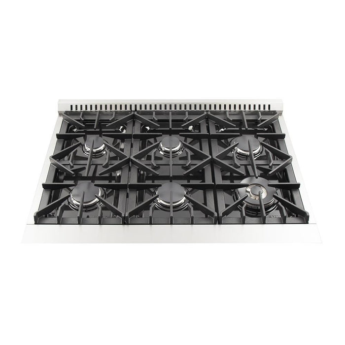 Forno 5-Piece Appliance Package - 36-Inch Gas Range, Refrigerator, Wall Mount Hood, Microwave Oven, & 3-Rack Dishwasher in Stainless Steel