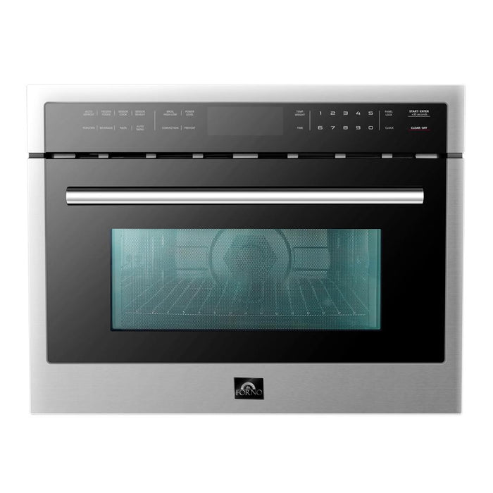 Forno 5-Piece Appliance Package - 36-Inch Gas Range, Refrigerator, Wall Mount Hood, Microwave Oven, & 3-Rack Dishwasher in Stainless Steel
