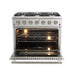 Forno 5-Piece Appliance Package - 36-Inch Gas Range, Refrigerator, Wall Mount Hood, Microwave Oven, & 3-Rack Dishwasher in Stainless Steel