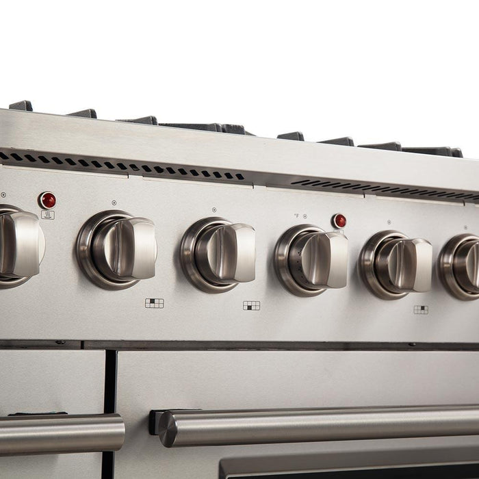 Forno 4-Piece Appliance Package - 48-Inch Gas Range, Refrigerator, Wall Mount Hood, & 3-Rack Dishwasher in Stainless Steel