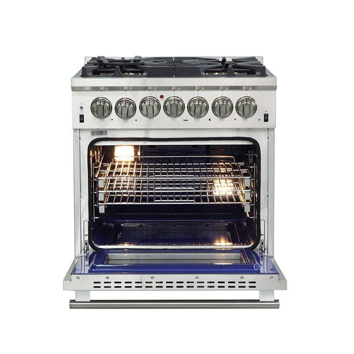 Forno 2-Piece Pro Appliance Package - 30-Inch Dual Fuel Range & Wall Mount Hood in Stainless Steel