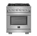 Forno 5-Piece Pro Appliance Package - 30-Inch Gas Range, 56-Inch Pro-Style Refrigerator, Wall Mount Hood, Microwave Oven, & 3-Rack Dishwasher in Stainless Steel