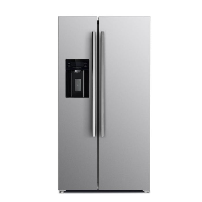 Forno 3-Piece Pro Appliance Package - 36-Inch Dual Fuel Range, Refrigerator with Water Dispenser, & Wall Mount Hood in Stainless Steel