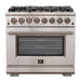 Forno 5-Piece Pro Appliance Package - 36-Inch Dual Fuel Range, Refrigerator, Wall Mount Hood, Microwave Oven, & 3-Rack Dishwasher in Stainless Steel