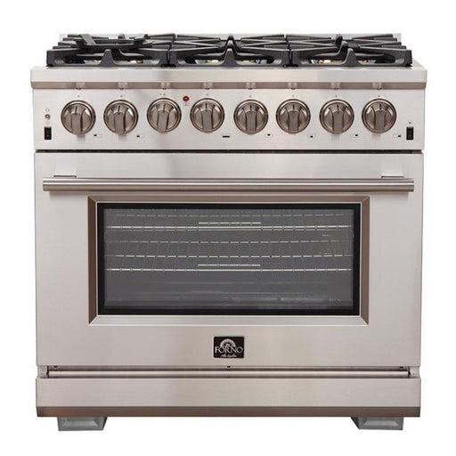 Forno 2-Piece Pro Appliance Package - 36-Inch Dual Fuel Range & Wall Mount Hood in Stainless Steel