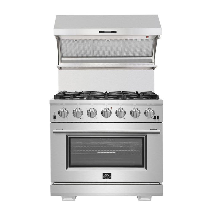 Forno Appliance Package - 36 Inch Dual Fuel Range, Range Hood, 60 Inch Refrigerator, FRHWM-FFSGS6156-36