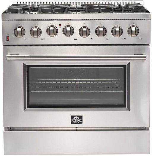 Forno Appliance Package - 36 Inch Dual Fuel Range, Wall Mount Range Hood, Microwave Drawer, Dishwasher, AP-FFSGS6156-36-6
