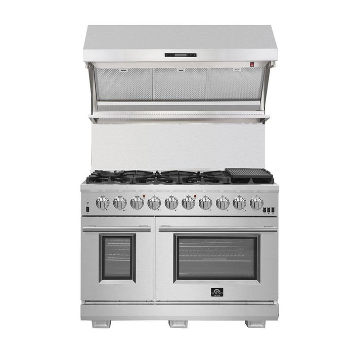 Forno Appliance Package - 48 Inch Dual Fuel Range, Range Hood, Built-In Refrigerator, Microwave Drawer, Dishwasher, Wine Cooler, 33SB-FFSGS6156-48