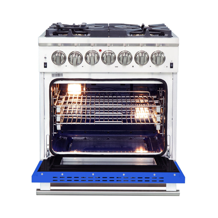 FORNO Capriasca - Titanium Professional 30" Freestanding Dual Fuel 240V Electic Blue Door Oven Range FFSGS6187-30BLU