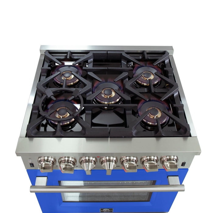 FORNO Capriasca - Titanium Professional 30" Freestanding Dual Fuel 240V Electic Blue Door Oven Range FFSGS6187-30BLU