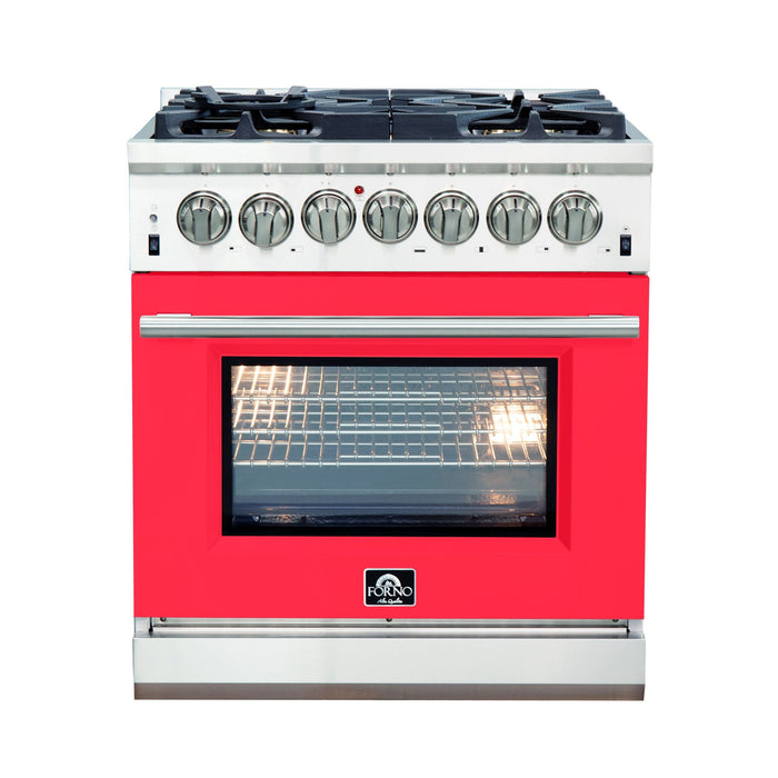 FORNO Capriasca - Titanium Professional 30" Freestanding Dual Fuel 240V Electic Red Door Oven Range FFSGS6187-30RED